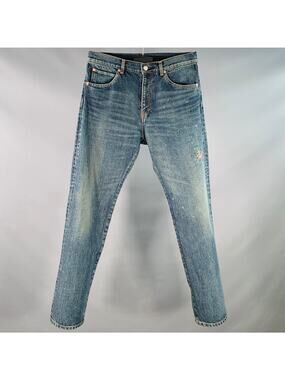 UNDERCOVER Size 32 Blue Multi-Color Embroidery Cotton Relaxed Drop-Crotch Jeans